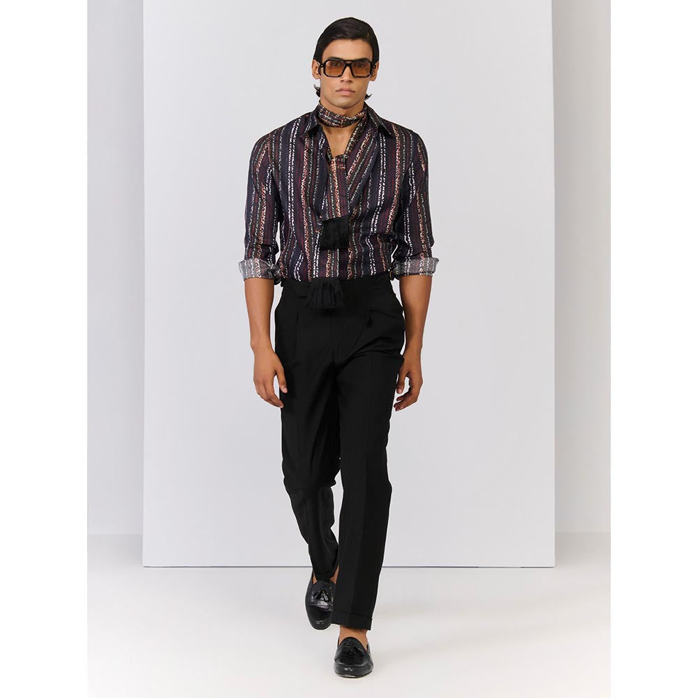 S&N by Shantnu Nikhil Mens Multi-Color Rayon Blend Stripes Slim Fit Shirt