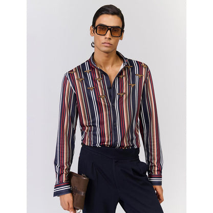 S&N by Shantnu Nikhil Men's Multi-Color Jersey Stripes Slim Fit Shirt