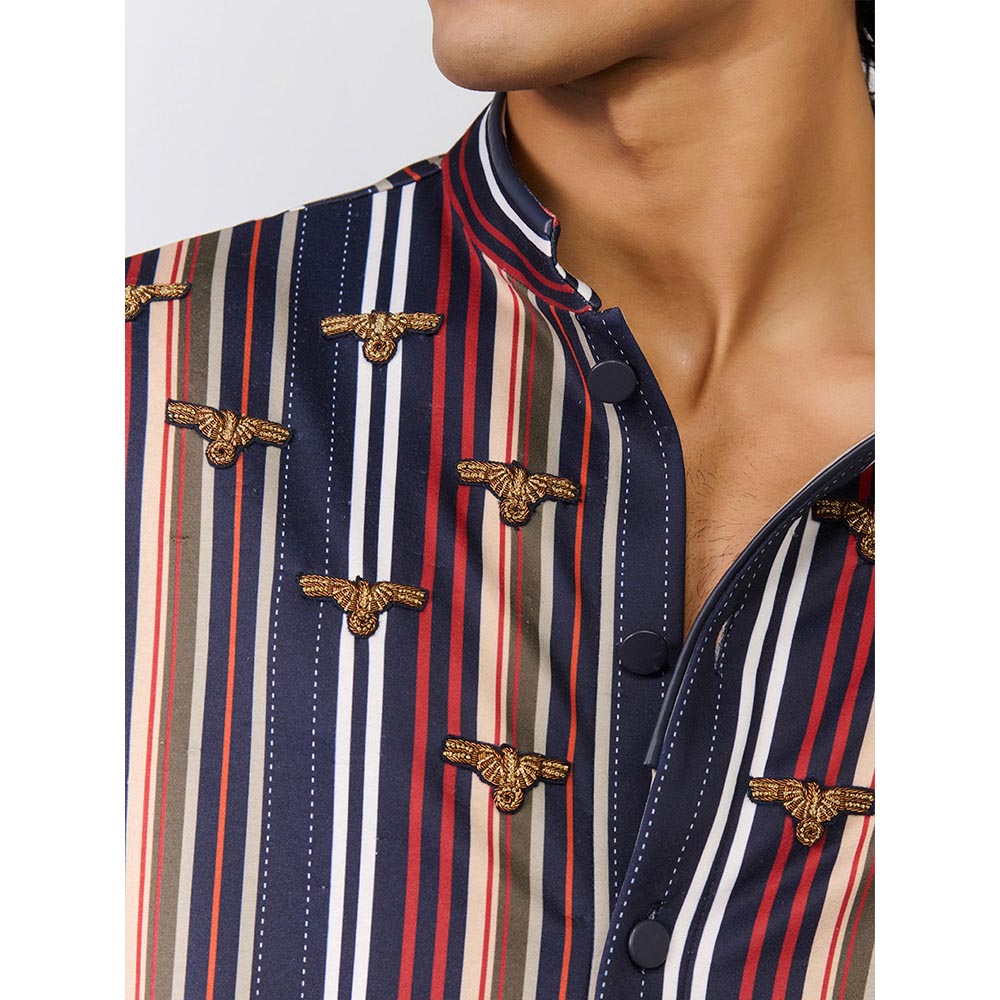S&N by Shantnu Nikhil Men's Multi-Color Jersey Stripes Slim Fit Shirt