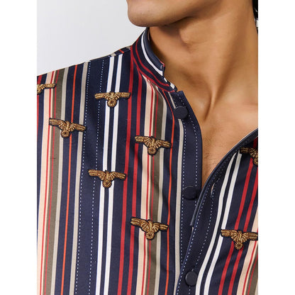 S&N by Shantnu Nikhil Men's Multi-Color Jersey Stripes Slim Fit Shirt