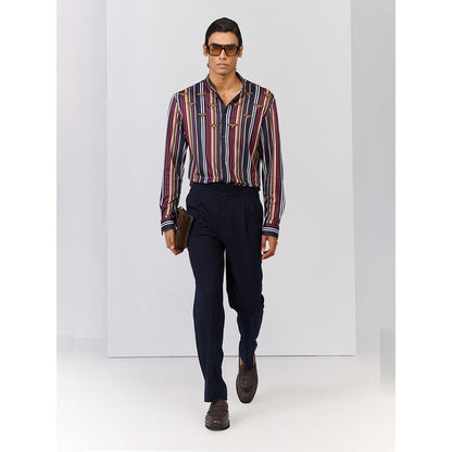 S&N by Shantnu Nikhil Men's Multi-Color Jersey Stripes Slim Fit Shirt