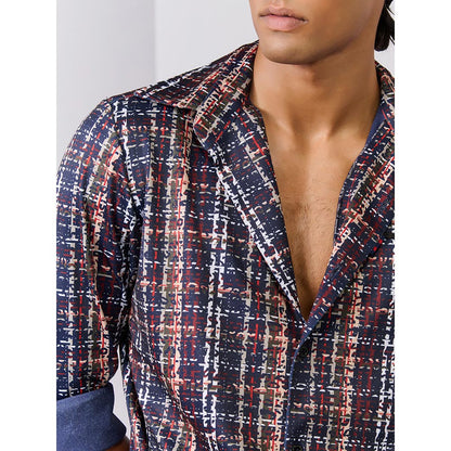 S&N by Shantnu Nikhil Men's Multi-Color Rayon Blend Stripes Slim Fit Shirt