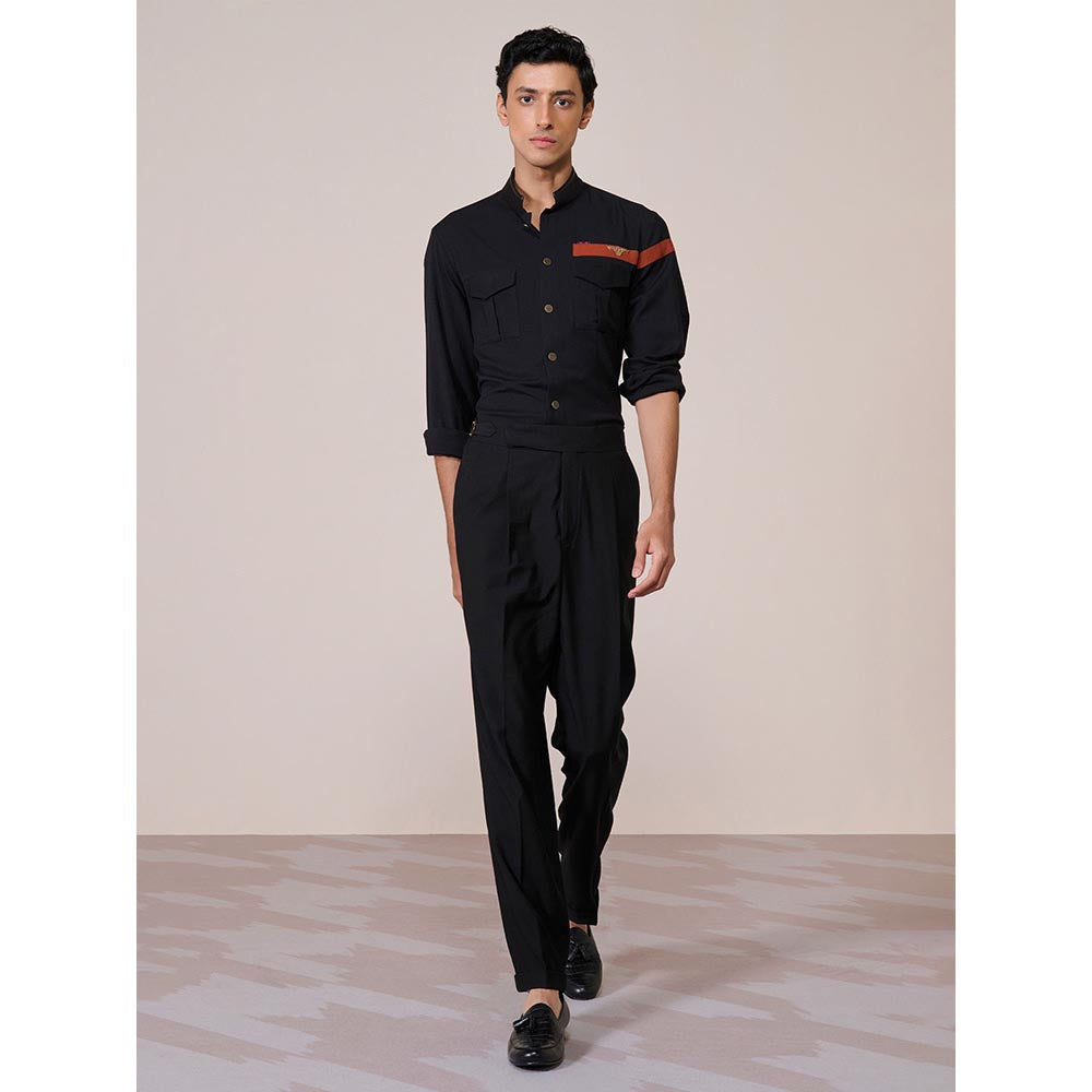 S&N by Shantnu Nikhil Mens Black Rayon Blend Slim Fit Shirt