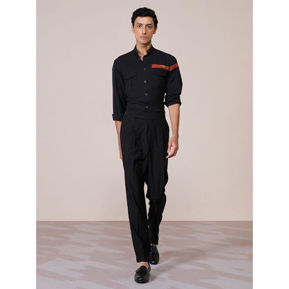 S&N by Shantnu Nikhil Mens Black Rayon Blend Slim Fit Shirt