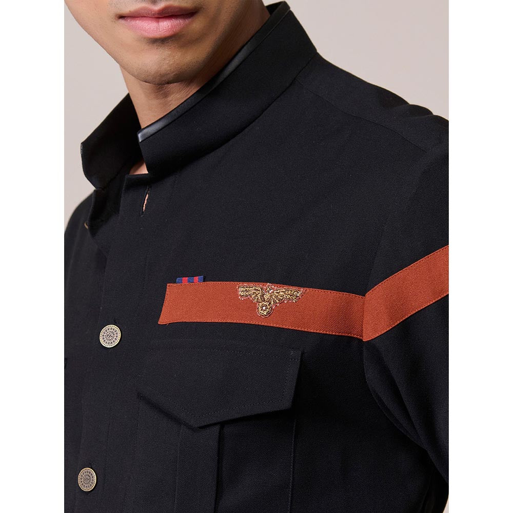S&N by Shantnu Nikhil Mens Black Rayon Blend Slim Fit Shirt