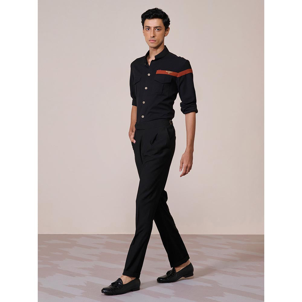 S&N by Shantnu Nikhil Mens Black Rayon Blend Slim Fit Shirt