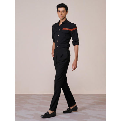 S&N by Shantnu Nikhil Mens Black Rayon Blend Slim Fit Shirt
