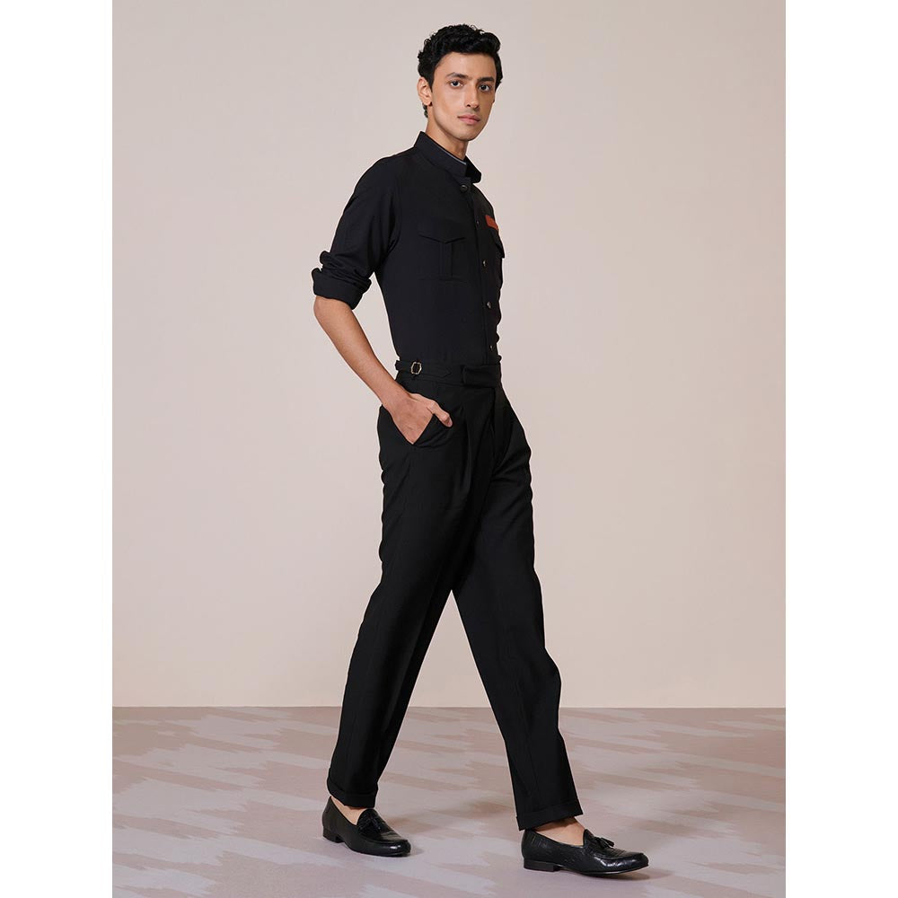 S&N by Shantnu Nikhil Mens Black Rayon Blend Slim Fit Shirt
