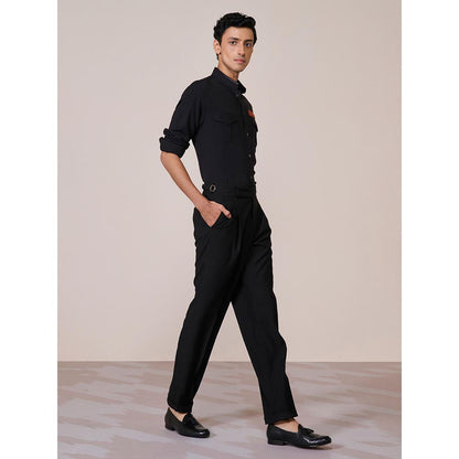 S&N by Shantnu Nikhil Mens Black Rayon Blend Slim Fit Shirt