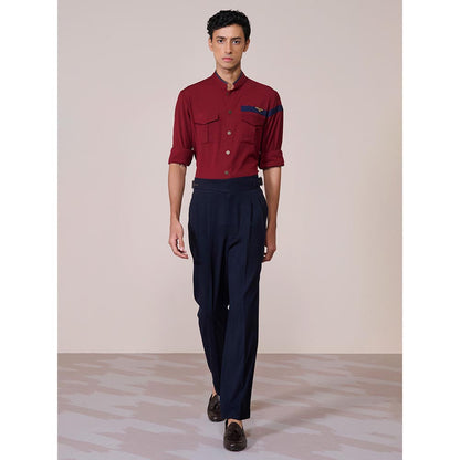 S&N by Shantnu Nikhil Men's Red Rayon Blend Slim Fit Shirt