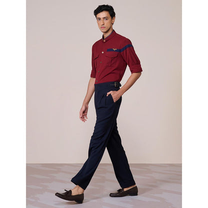 S&N by Shantnu Nikhil Men's Red Rayon Blend Slim Fit Shirt