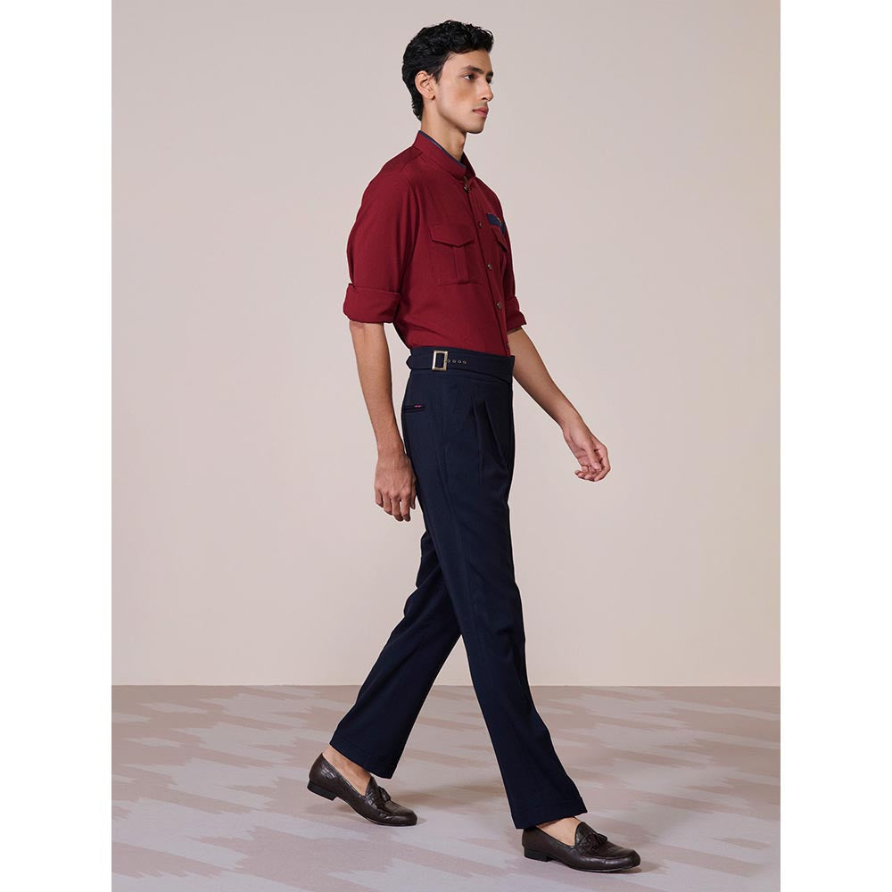 S&N by Shantnu Nikhil Men's Red Rayon Blend Slim Fit Shirt