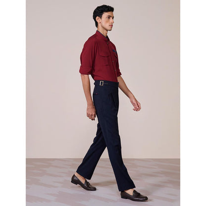 S&N by Shantnu Nikhil Men's Red Rayon Blend Slim Fit Shirt
