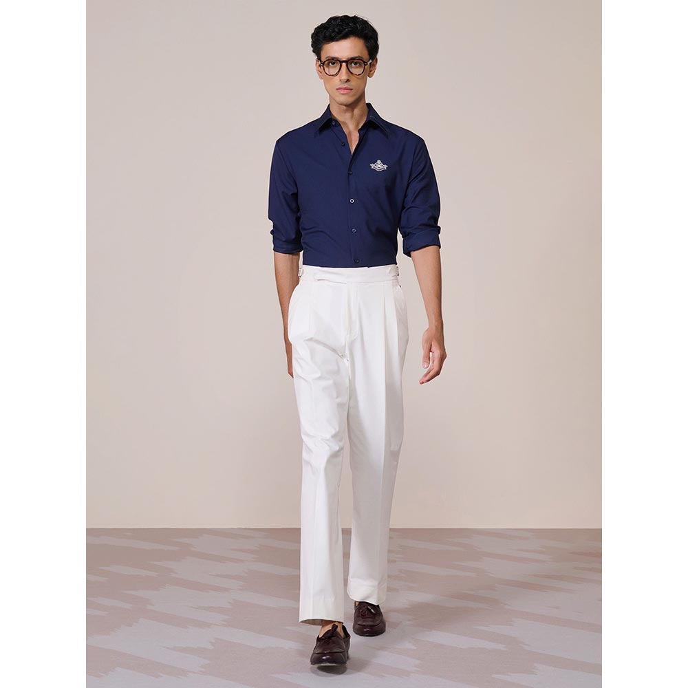 S&N by Shantnu Nikhil Men's Navy Blue Rayon Plain Slim Fit Shirt