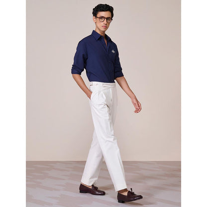 S&N by Shantnu Nikhil Men's Navy Blue Rayon Plain Slim Fit Shirt
