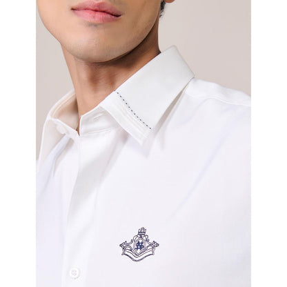 S&N by Shantnu Nikhil Mens' White Rayon Blend Plain Slim Fit Shirt