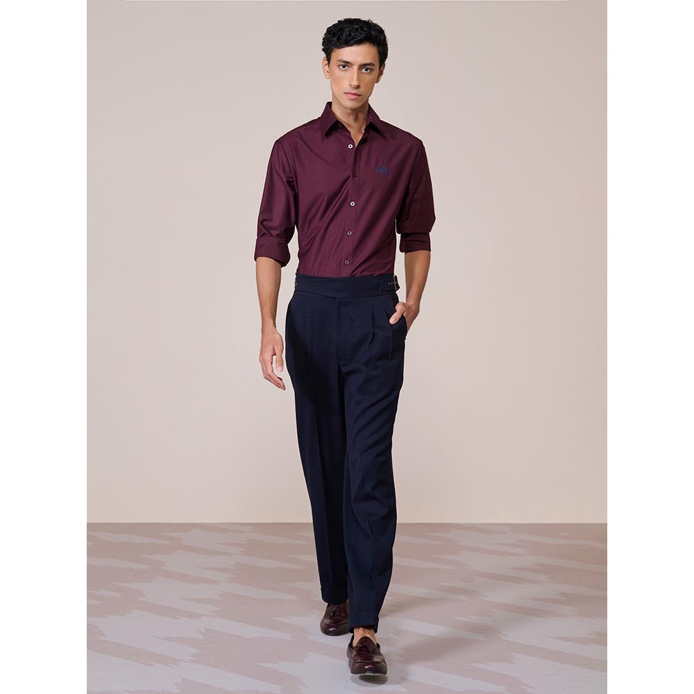 S&N by Shantnu Nikhil Mens Wine Rayon Blend Plain Slim Fit Shirt