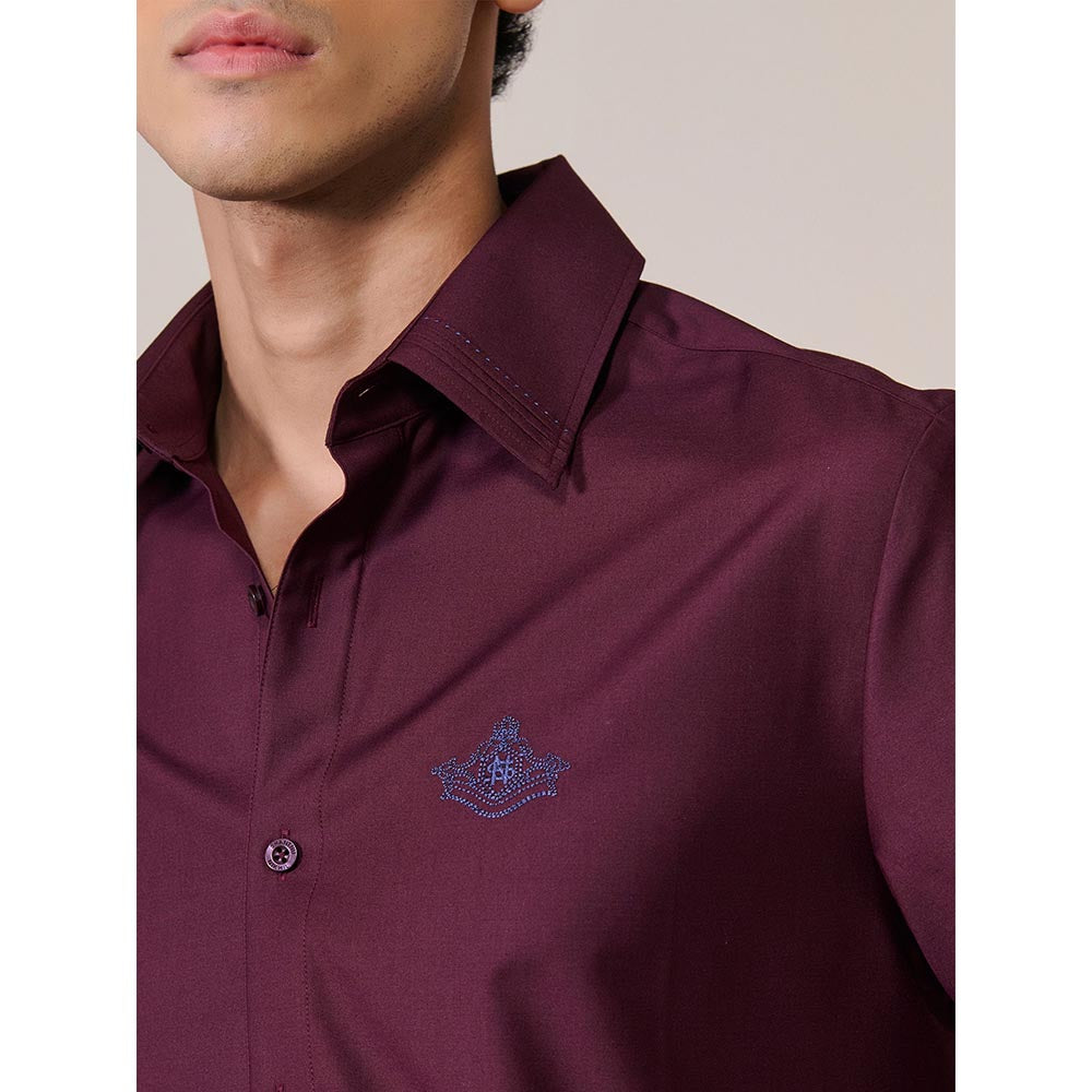 S&N by Shantnu Nikhil Mens Wine Rayon Blend Plain Slim Fit Shirt