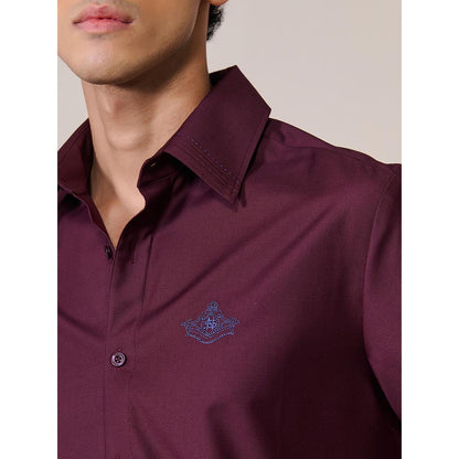 S&N by Shantnu Nikhil Mens Wine Rayon Blend Plain Slim Fit Shirt