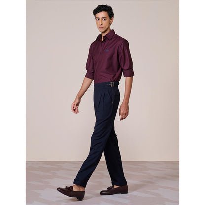 S&N by Shantnu Nikhil Mens Wine Rayon Blend Plain Slim Fit Shirt