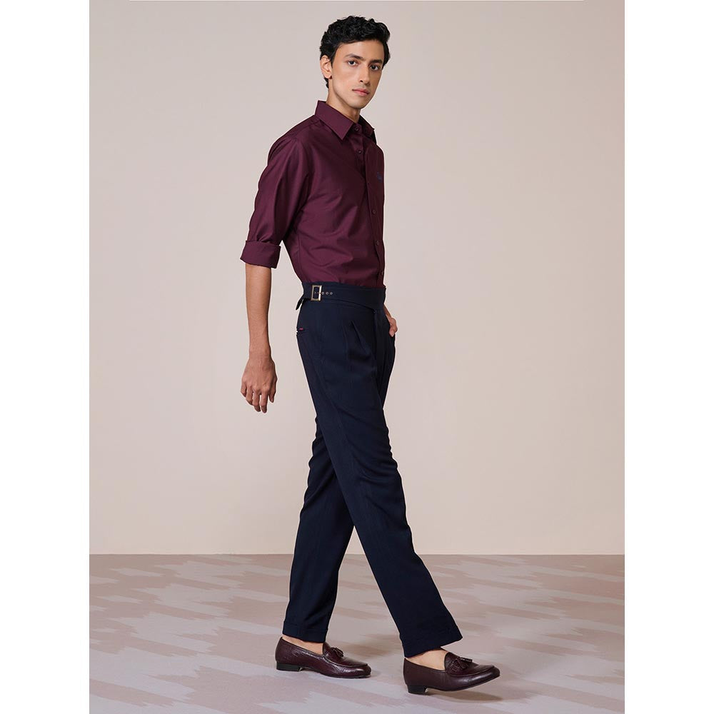 S&N by Shantnu Nikhil Mens Wine Rayon Blend Plain Slim Fit Shirt