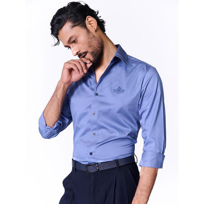 S&N by Shantnu Nikhil Men's Blue Rayon Blend Plain Slim Fit Shirt