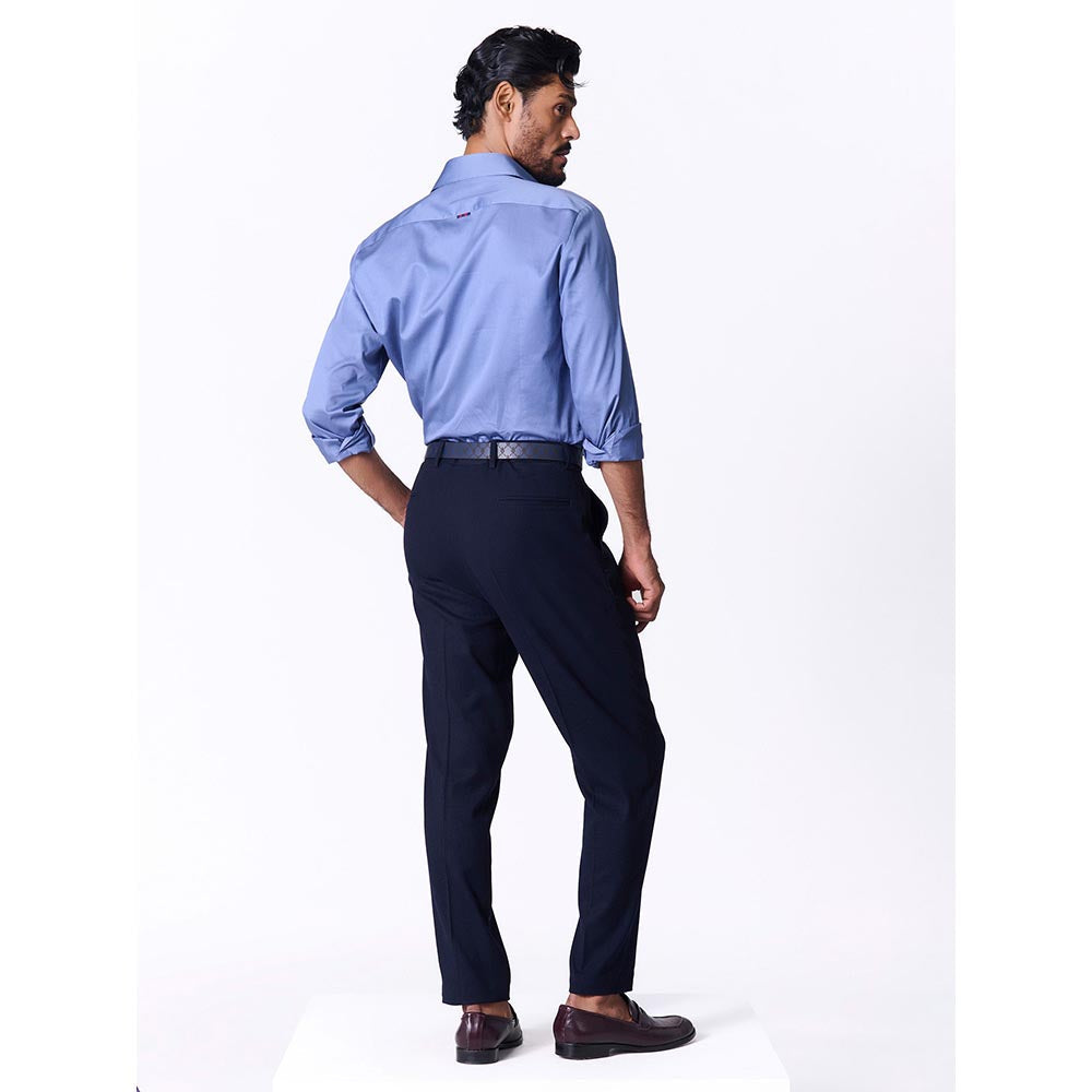 S&N by Shantnu Nikhil Men's Blue Rayon Blend Plain Slim Fit Shirt
