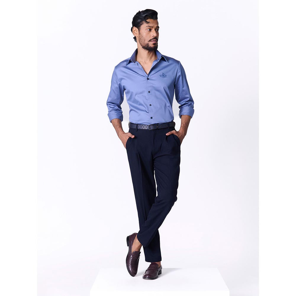 S&N by Shantnu Nikhil Men's Blue Rayon Blend Plain Slim Fit Shirt