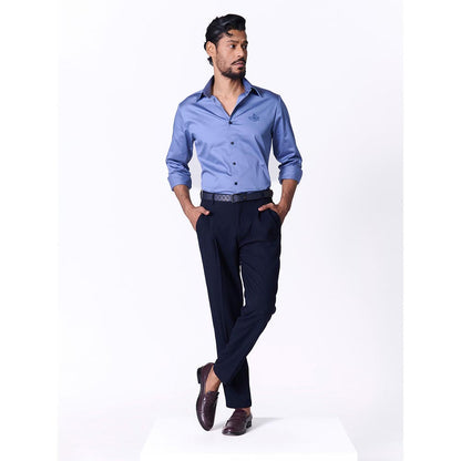 S&N by Shantnu Nikhil Men's Blue Rayon Blend Plain Slim Fit Shirt