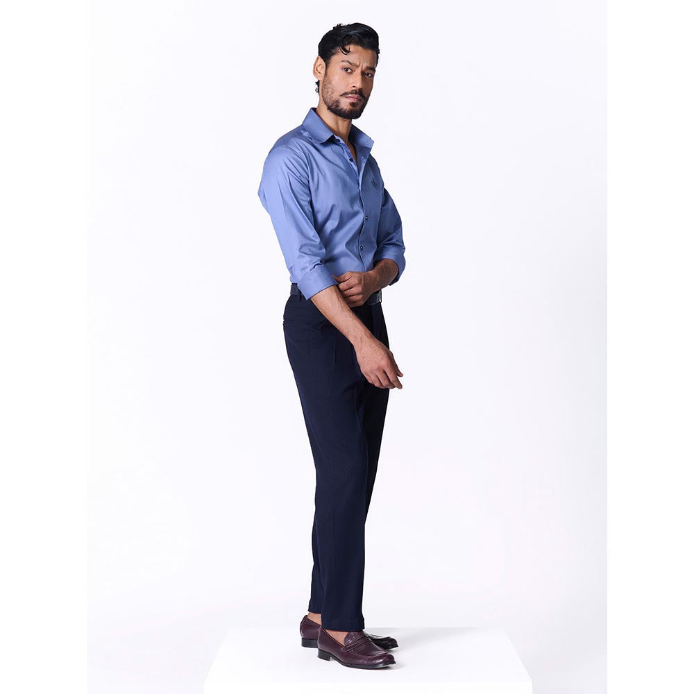 S&N by Shantnu Nikhil Men's Blue Rayon Blend Plain Slim Fit Shirt