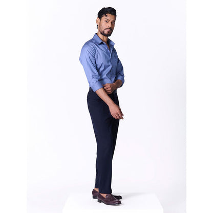 S&N by Shantnu Nikhil Men's Blue Rayon Blend Plain Slim Fit Shirt