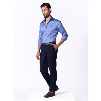 S&N by Shantnu Nikhil Men's Blue Rayon Blend Plain Slim Fit Shirt