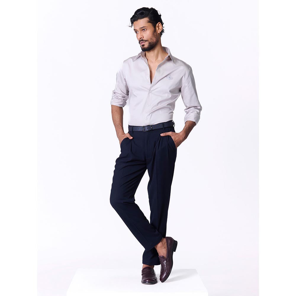 S&N by Shantnu Nikhil Mens Grey Rayon Blend Plain Slim Fit Shirt