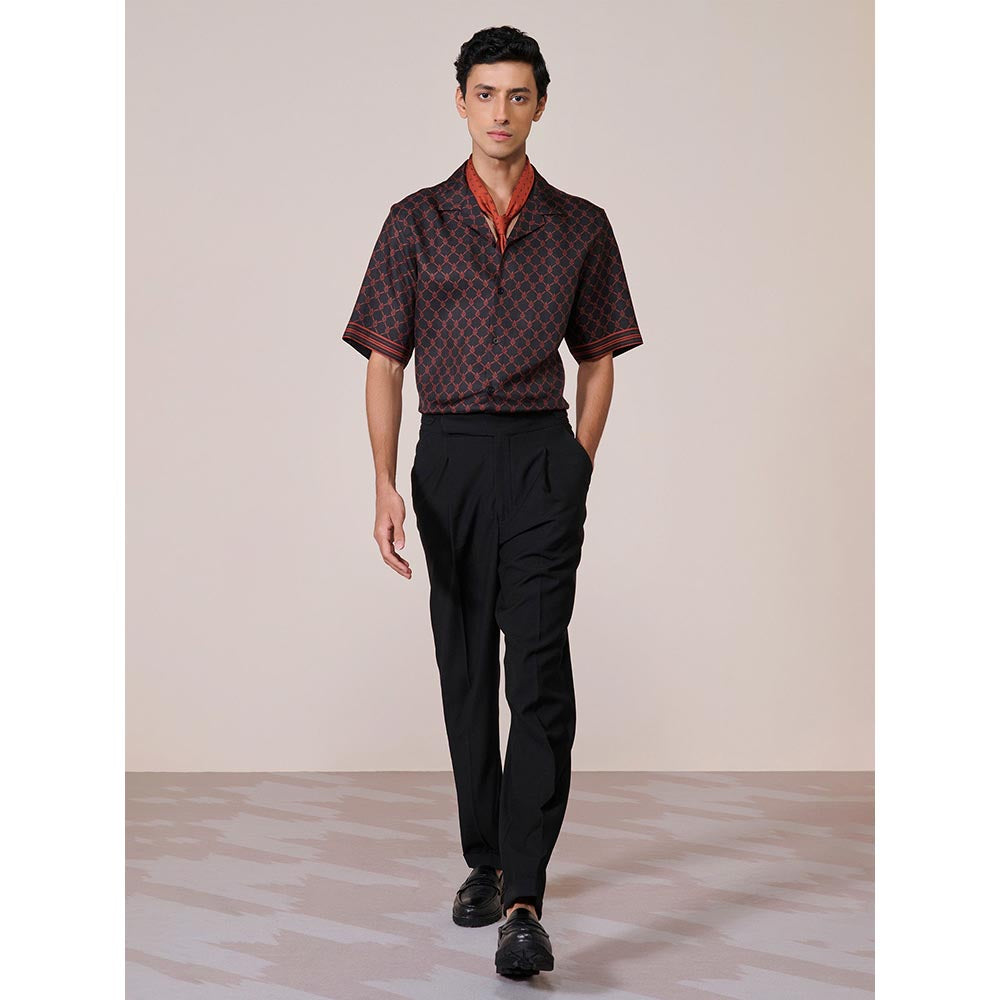 S&N by Shantnu Nikhil Men's Black Silk Printed Slim Fit Shirt