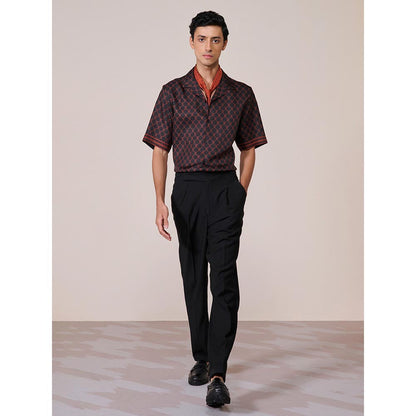 S&N by Shantnu Nikhil Men's Black Silk Printed Slim Fit Shirt