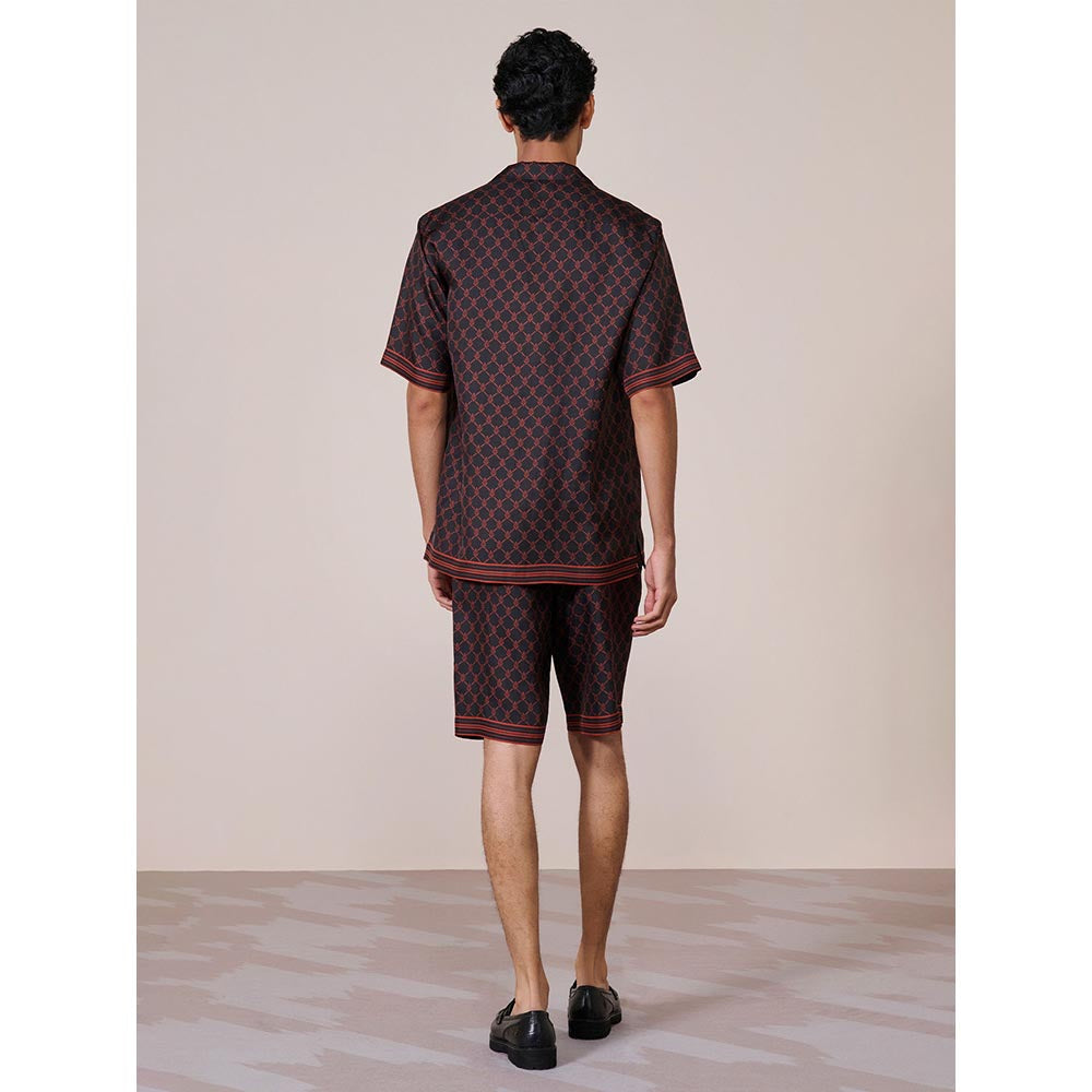 S&N by Shantnu Nikhil Men's Black Silk Printed Slim Fit Shirt