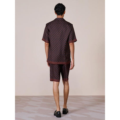 S&N by Shantnu Nikhil Men's Black Silk Printed Slim Fit Shirt