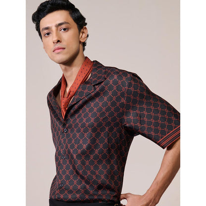 S&N by Shantnu Nikhil Men's Black Silk Printed Slim Fit Shirt