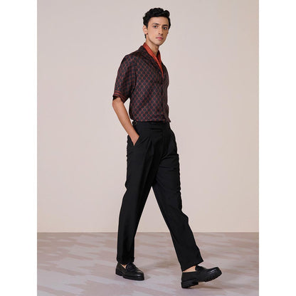 S&N by Shantnu Nikhil Men's Black Silk Printed Slim Fit Shirt