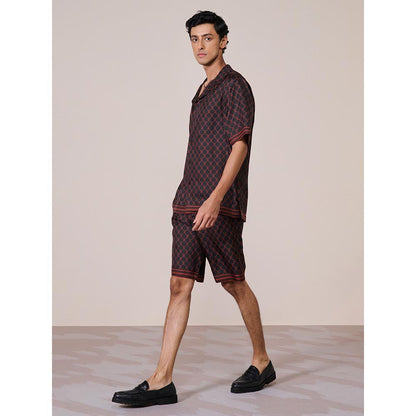 S&N by Shantnu Nikhil Men's Black Silk Printed Slim Fit Shirt
