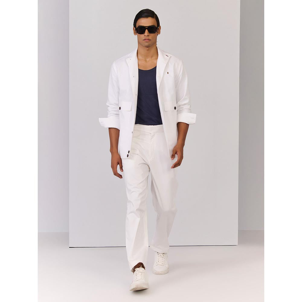 S&N by Shantnu Nikhil Men's White Linen Blend Plain Slim Fit Shirt