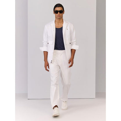 S&N by Shantnu Nikhil Men's White Linen Blend Plain Slim Fit Shirt