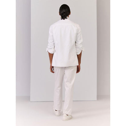 S&N by Shantnu Nikhil Men's White Linen Blend Plain Slim Fit Shirt