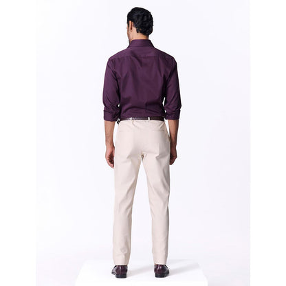 S&N by Shantnu Nikhil Men's Wine Rayon Blend Plain Slim Fit Shirt