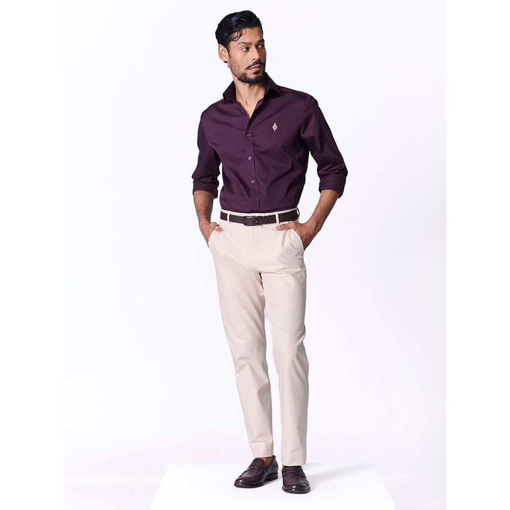 S&N by Shantnu Nikhil Men's Wine Rayon Blend Plain Slim Fit Shirt