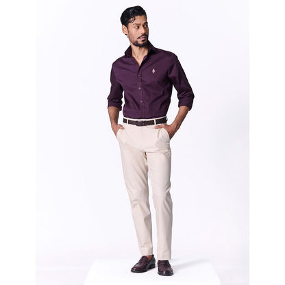 S&N by Shantnu Nikhil Men's Wine Rayon Blend Plain Slim Fit Shirt