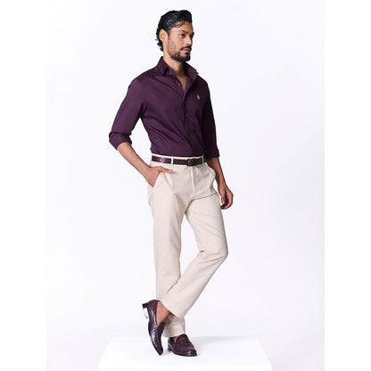 S&N by Shantnu Nikhil Men's Wine Rayon Blend Plain Slim Fit Shirt