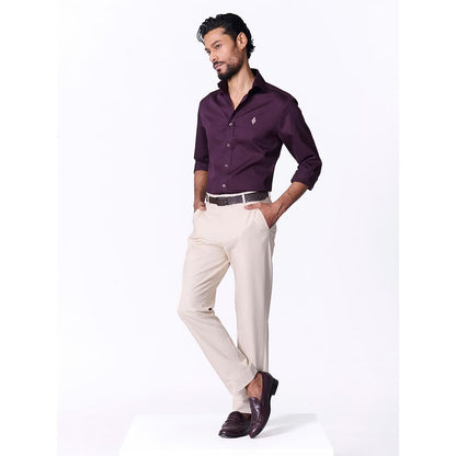 S&N by Shantnu Nikhil Men's Wine Rayon Blend Plain Slim Fit Shirt