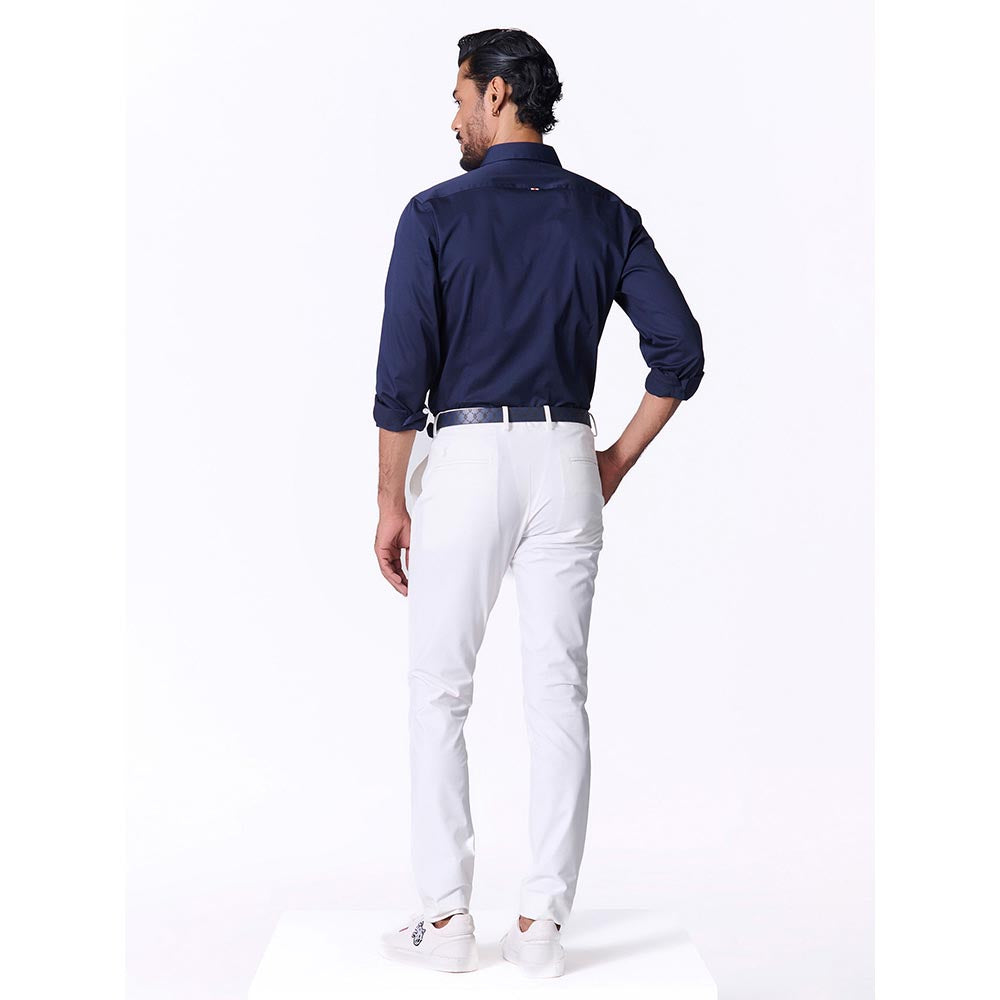 S&N by Shantnu Nikhil Men's Navy Blue Cotton Blend Plain Slim Fit Shirt