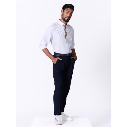 S&N by Shantnu Nikhil Men's White Cotton Blend Stripes Slim Fit Shirt
